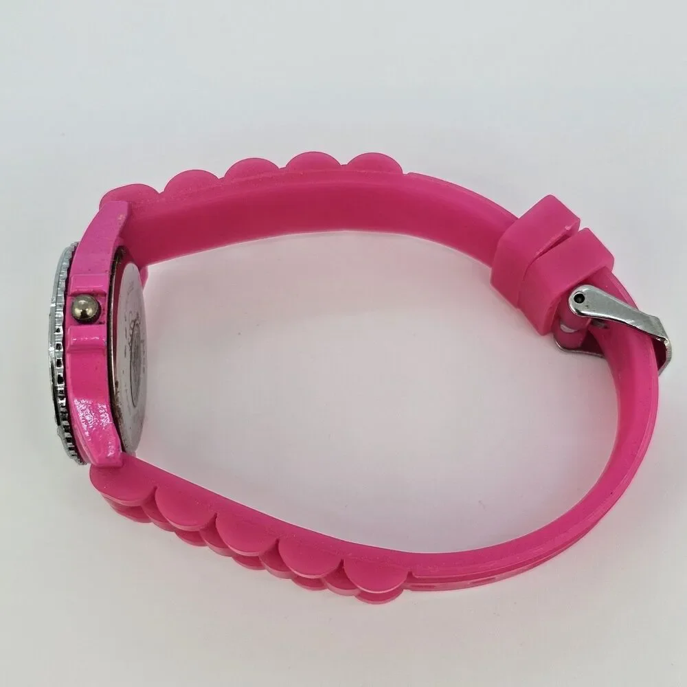 30MM Watch Women Crystal Accent Hot Pink Dial Hot Pink Plastic Bands New Battery